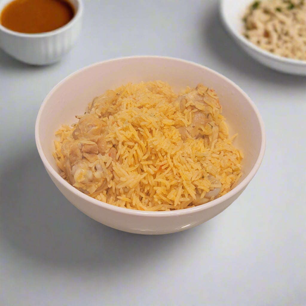 bhai biriyani in white bowl