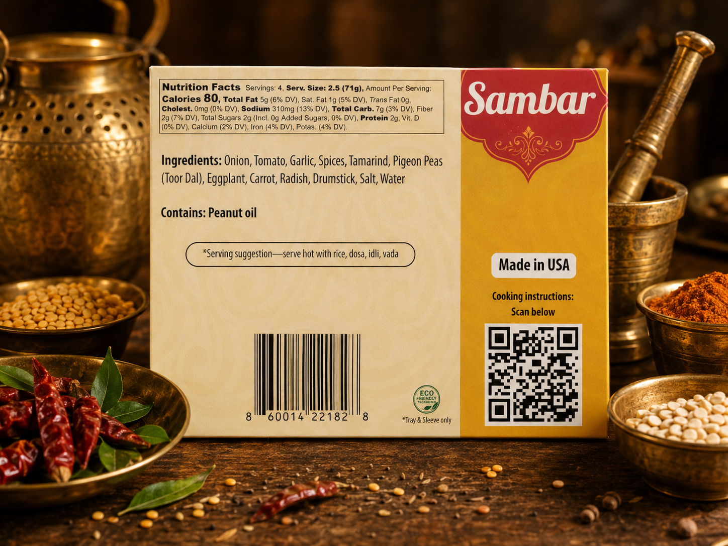 Sambar Nutrition Facts, Ingredients, Serving suggestion, Barcode, QR code