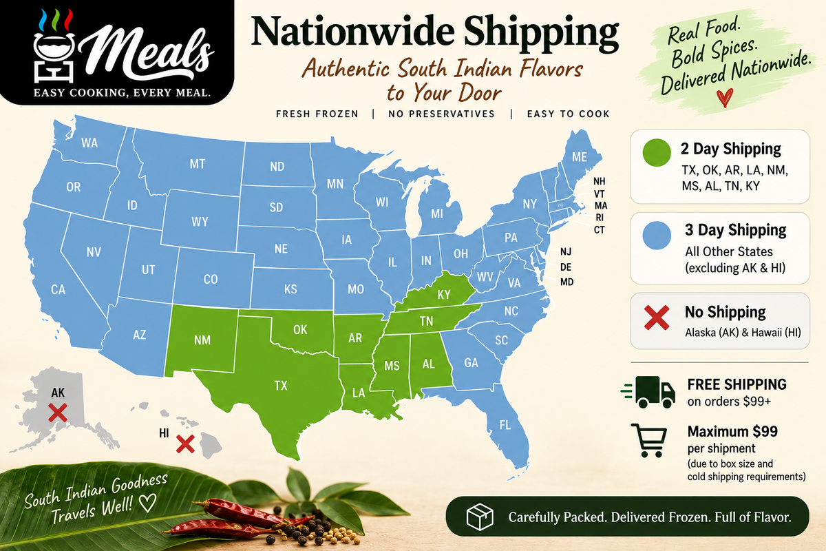 Promotional shipping graphic for a nationwide food delivery service, featuring a U.S.